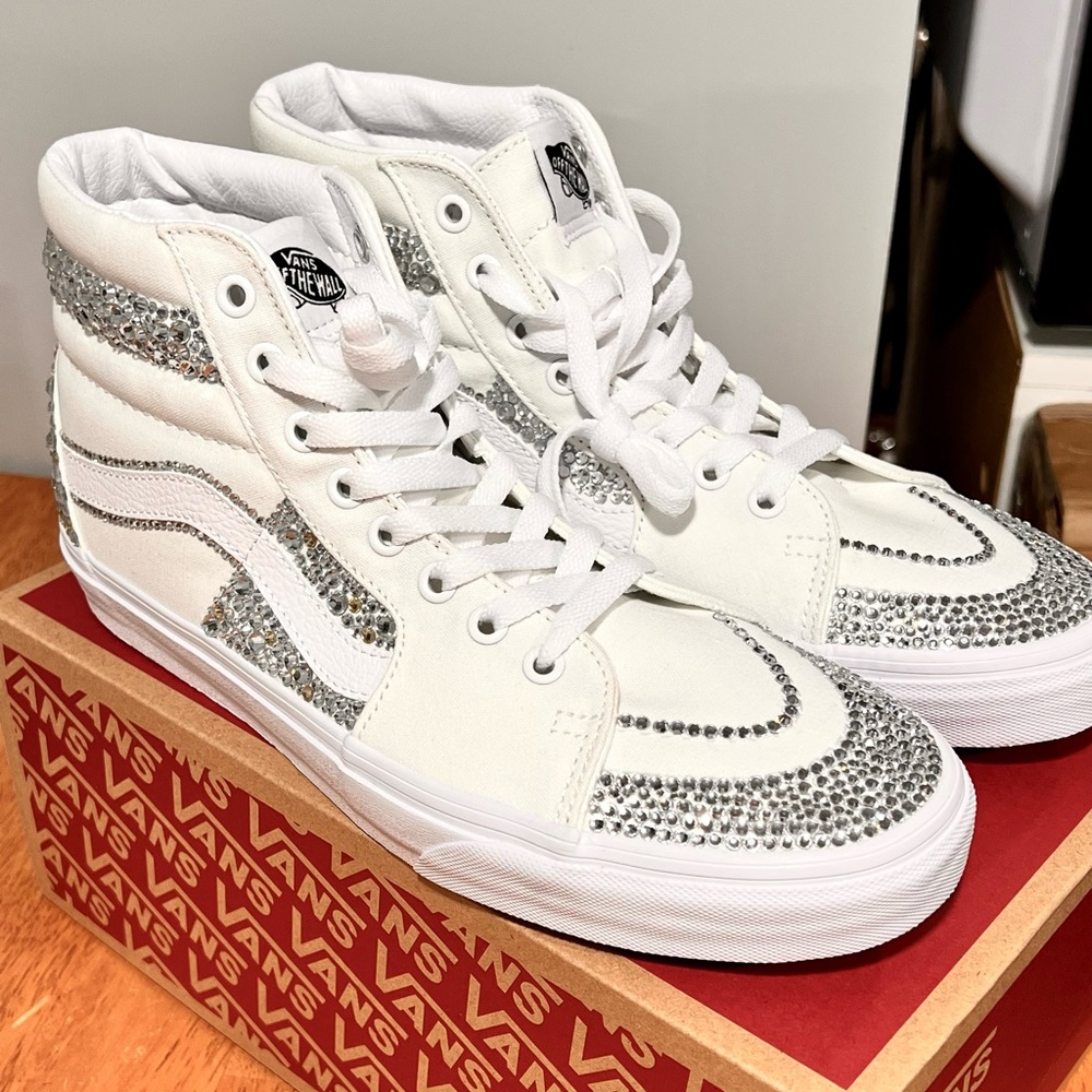 White, high top, Rhinestone Vans - Picture 2 of 6